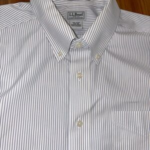 L.L. Bean Men's White Shirt with Navy Pinstripes